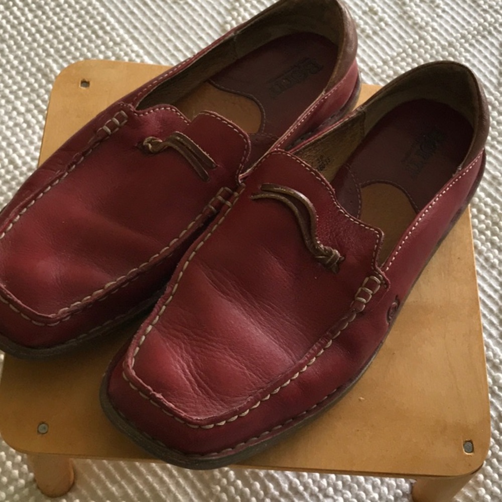 Red leather mules